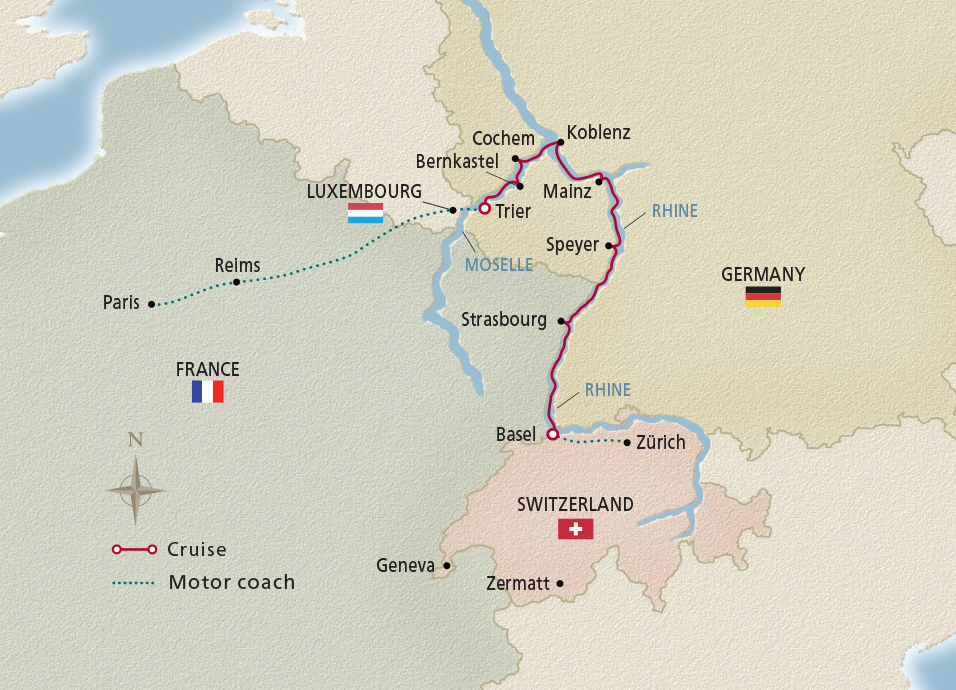 Paris to the Swiss Alps itinerary map