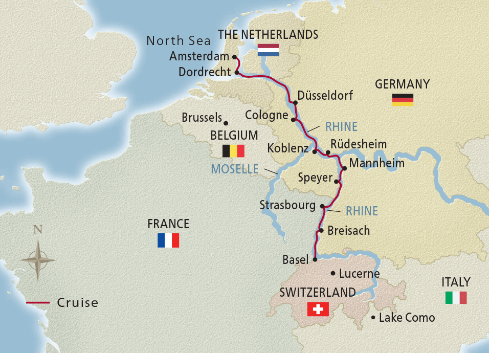 Map of the Christmas on the Rhine itinerary