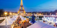 Christmas market and the Eiffel Tower in Paris